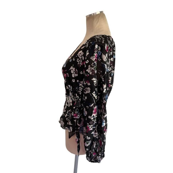 Parker Britta Long Sleeve Wrap Front Tie Blouse in Black Large New Womens Floral - Picture 8 of 16